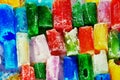 Winter abstract background with different colored ice bricks Royalty Free Stock Photo