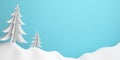 Winter abstract background, pine, spruse, fir tree art paper cut origami with blue pastel sky.