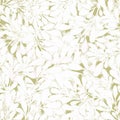 Winter abstract botanical pattern with white snow-covered spruce twigs on a light green mustard olive background Royalty Free Stock Photo