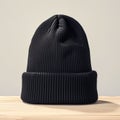 Winter accessory Mens black knitted hat presented against a white background Royalty Free Stock Photo