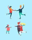 Winter Active People Family and Kid Set Vector Royalty Free Stock Photo