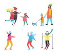 Winter Activities and Hobbies People Set Vector