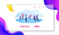 Winter Activities and Sports Website Landing Page. Happy People Skating on Frozen Pond. Skaters on Ice Rink Royalty Free Stock Photo