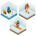 Winter Activity Vacation Icons Set Journey Ski Ice