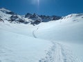 Winter adventure skitouring in stubaier alpes mountains