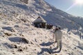 Winter adventures. To the summit. Carpathians. Ukraine. Royalty Free Stock Photo