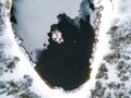 Winter aerial drone landscape with lake