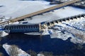 Winter aerial hydroelectric dam Chippewa Falls Wisconsin