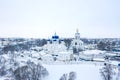 Winter aerial view of Holy Bogolubsky Women`s Monastery, in Bogolubovo Royalty Free Stock Photo