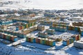 Winter aerial view of the modern northern city of Anadyr. Royalty Free Stock Photo