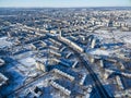 Winter aerial view to residential area in Kharkiv, Ukraine