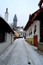 winter alley of the historical part of Stramberk, Stramberk, Czech Republic