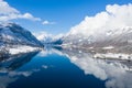 Winter Alpine lake Grundlsee. Embedded in the wonderful mountain massif of the Dead Mountains. Clear cold landscape with blue sky