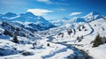 Winter alpine landscape with snow and clear blue sky. Switzerland