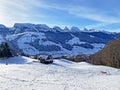 Winter alpine snow peaks of the Churfirsten mountain range between Lake Walenstadt or Lake Walen Walensee and the Thur valley Royalty Free Stock Photo