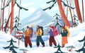 Winter alpinism or hiking, alpine view, vector