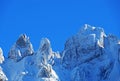 Winter ambience and beautiful idyllic atmosphere on the steep alpine rocky peak Schwarzchopf / 1950 m.a.s.l. / and the Alpstein