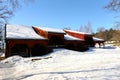Winter at Ancient wooden houses of  Norwegian folk dress museum Royalty Free Stock Photo
