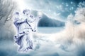 Winter angel archangel with crystal ball and snowflake like a romantic wintery concept