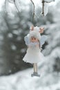 Winter angel.Christmas angel on a tree. Snow fairy. Christmas tree toy.