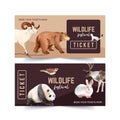 Winter animal voucher design with ferret, bear, goat watercolor illustration