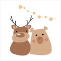 Winter animals clipart with cute deer, bears in cartoon flat style. Christmas animals.