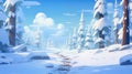 winter anime artwork with snowy trees and a small path Royalty Free Stock Photo