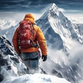 Winter ascent Mountain climber braves snowy heights in an illustration