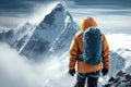 Winter ascent Mountain climber braves snowy heights in an illustration