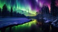 Winter aurora paints a mesmerizing spectrum of colors across the night sky, Ai Generated