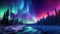 Winter aurora paints a mesmerizing spectrum of colors across the night sky, Ai Generated
