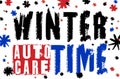 Winter auto care time poster. Automotive grunge horizontal banner.
