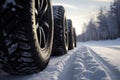 Winter auto tires on the road. Generate ai