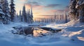 Photoreal Winter Landscape Wallpaper With River And Trees