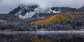 Winter and Autumn collide on Kebler Pass in the Colorado Rocky Mountains Royalty Free Stock Photo