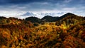 Winter And Autumn Scene In Romania , Beautiful Landscape Of Wild Carpathian Mountains