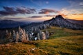 Winter scene in Romania , beautiful landscape of wild Carpathian mountains Royalty Free Stock Photo