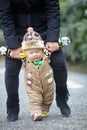 Winter baby walking Royalty Free Stock Photo