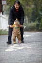 Winter baby walking Royalty Free Stock Photo