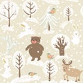 Winter background with animals