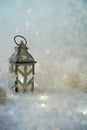 Winter background. Beautiful candlestick in the shape of a house Royalty Free Stock Photo