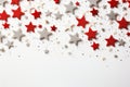 Winter background with christmas decorations, white top view mockup, red, gold, silver colors Royalty Free Stock Photo