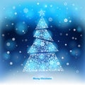 Winter background with Christmas tree made of snowflakes.