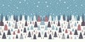 Winter background with Christmas trees and snowflakes, snowy winter background, Vector illustration, generative ai