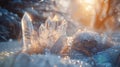 Winter background with clea quartz crystals