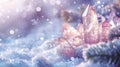 Winter background with clea quartz crystals