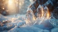 Winter background with clea quartz crystals