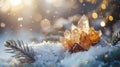 Winter background with clea quartz crystals