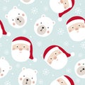 Christmas seamless pattern. Winter background with cute Santa Claus, polar bear and snowflakes. Holiday vector illustration. Royalty Free Stock Photo