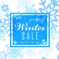 Winter background design with drawn lettering and snowflakes. Royalty Free Stock Photo